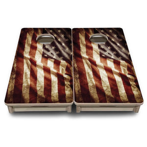 Rustic Wavy Flag - Mini or Vacation Size Cornhole Boards by Cornhole Solutions, custom cornhole board detail photo 2