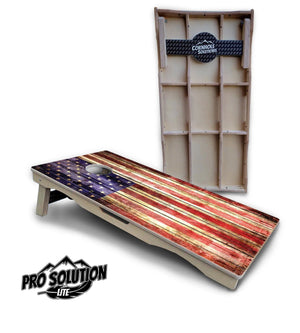 Rustic Wood Flag Cornhole Boards - Pro Solution Lite Series by Cornhole Solutions, custom cornhole board main product photo