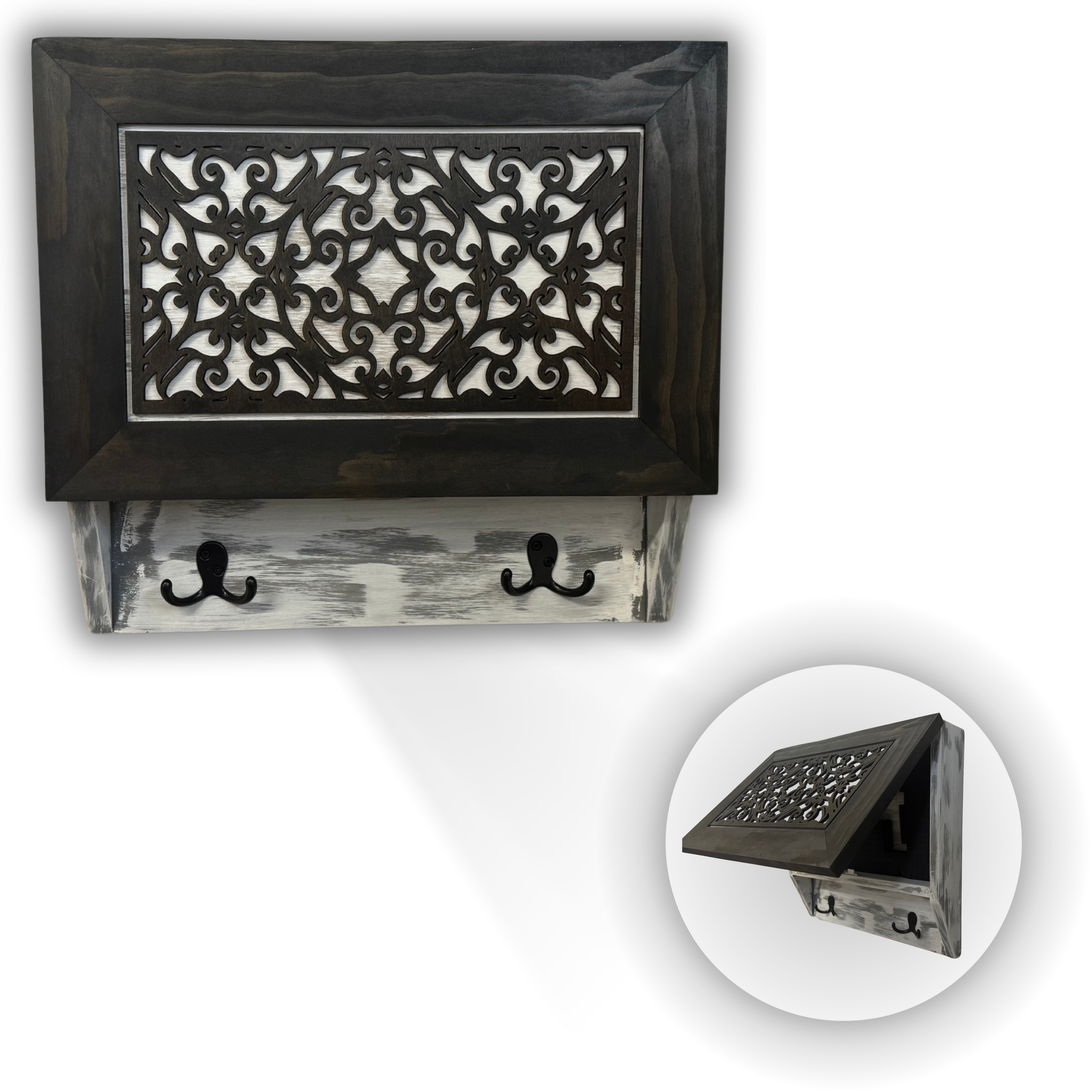 Rustic Diamond Hidden Gun Cabinet – Ornate Concealment Coat Rack with Multi-Purpose Hooks by Bellewood Designs, Southern home decor main product photo