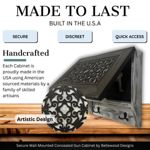 Rustic Diamond Hidden Gun Cabinet – Ornate Concealment Coat Rack with Multi-Purpose Hooks by Bellewood Designs, Southern home decor detail photo 3