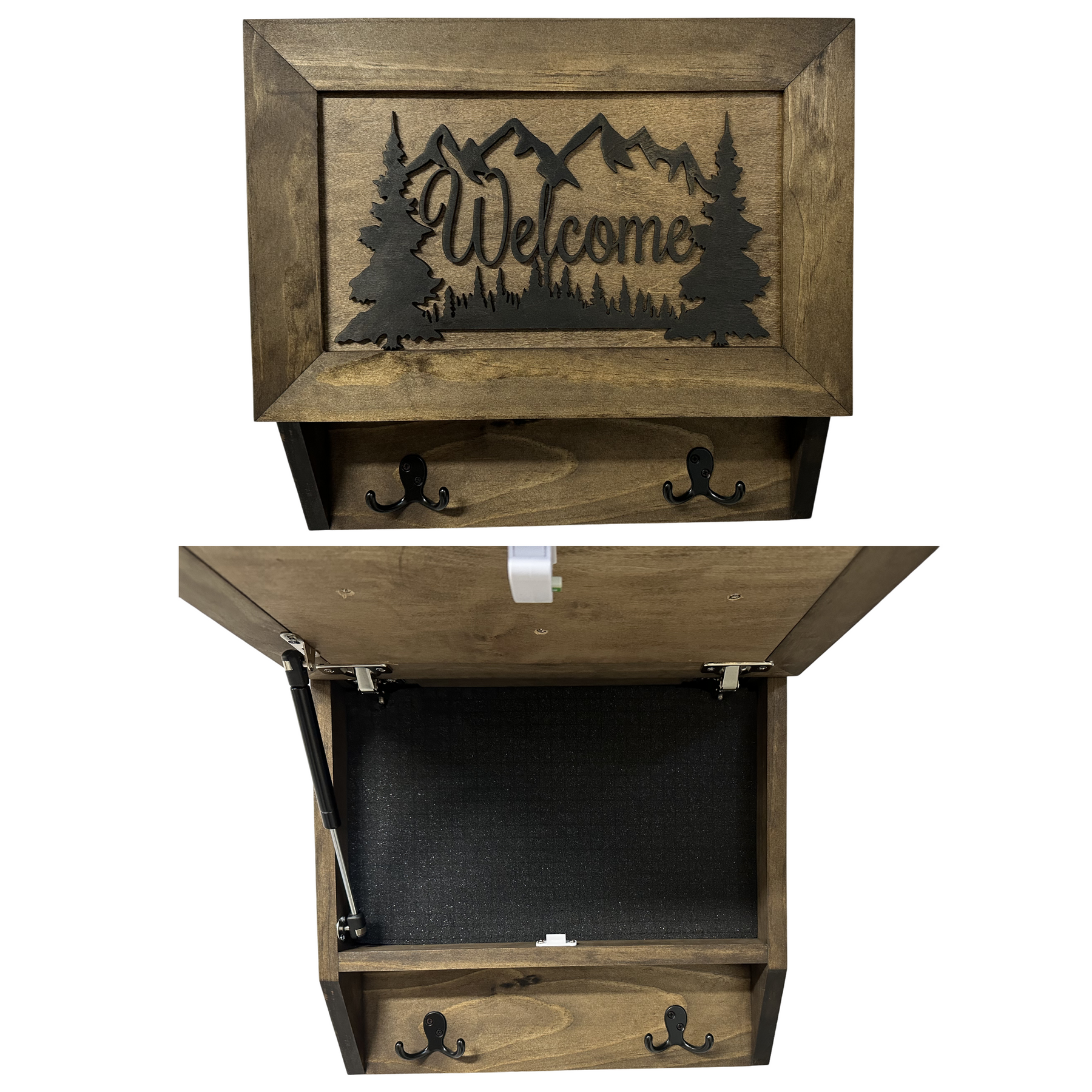Rustic Mountain Welcome Wall-Mounted Gun Cabinet – Concealed Lockable Storage for Your Home by Bellewood Designs, security safes main product photo