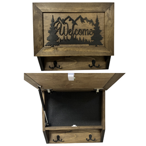 Rustic Mountain Welcome Wall-Mounted Gun Cabinet – Concealed Lockable Storage for Your Home by Bellewood Designs, security safes main product photo