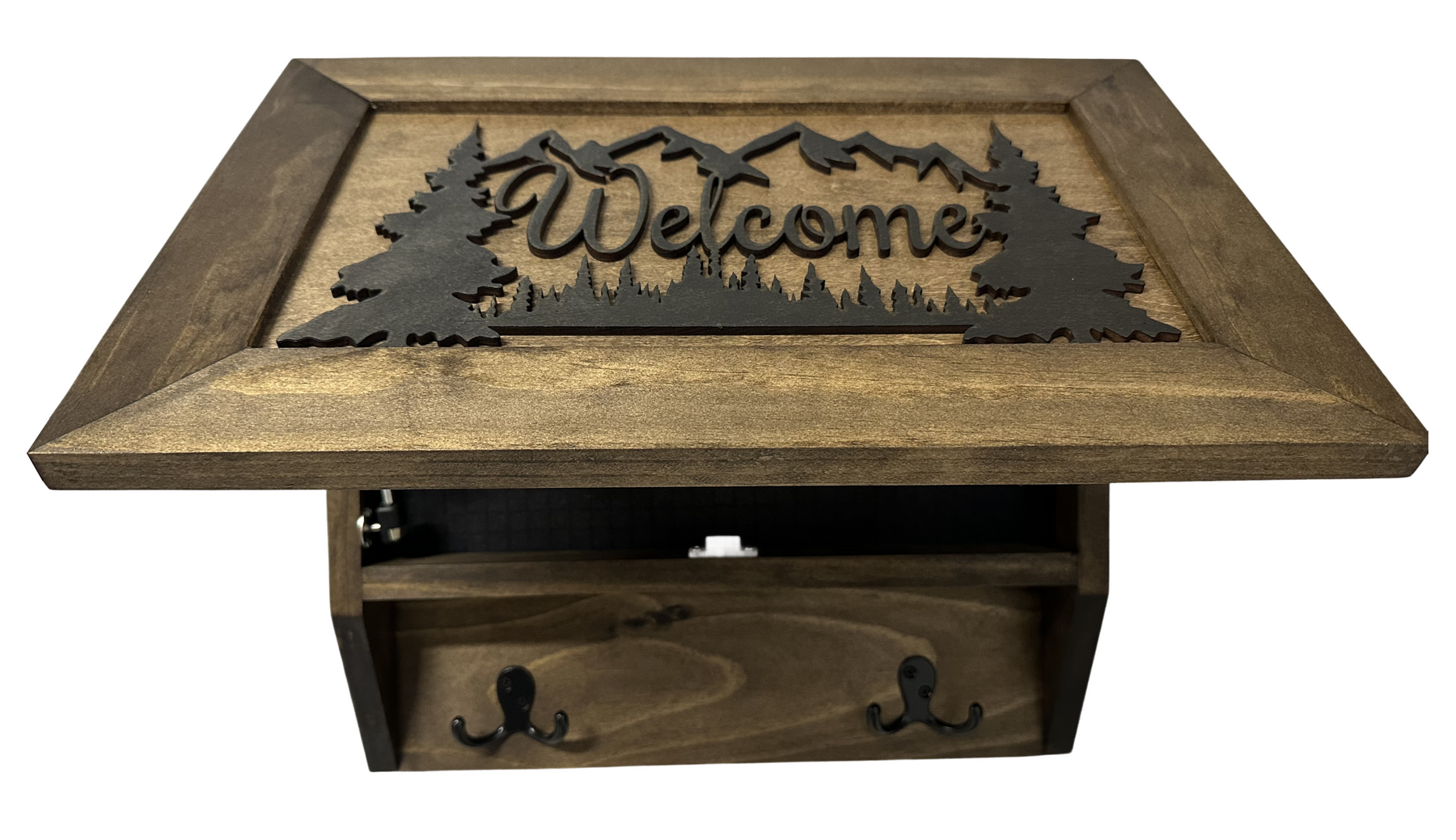 Rustic Mountain Welcome Wall-Mounted Gun Cabinet – Concealed Lockable Storage for Your Home by Bellewood Designs, security safes detail photo 4