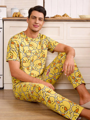 Rubber Duck All-Over Print Men's Pajama Set — Short Sleeve Top & Pants by The Mississippi Mermaid Mercantile - view 2