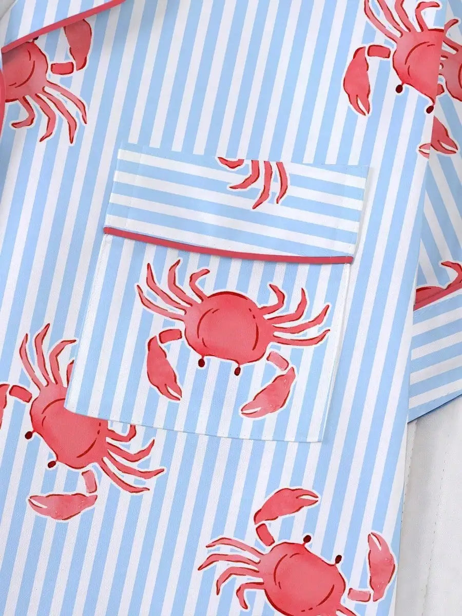 Crab Print Women's Pajama Set — Short Sleeve Top & Loose Shorts Loungewear by The Mississippi Mermaid Mercantile - view 7