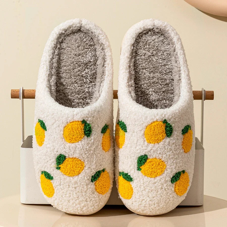 Lemon Embroidered Fuzzy Slippers by The Mississippi Mermaid Mercantile