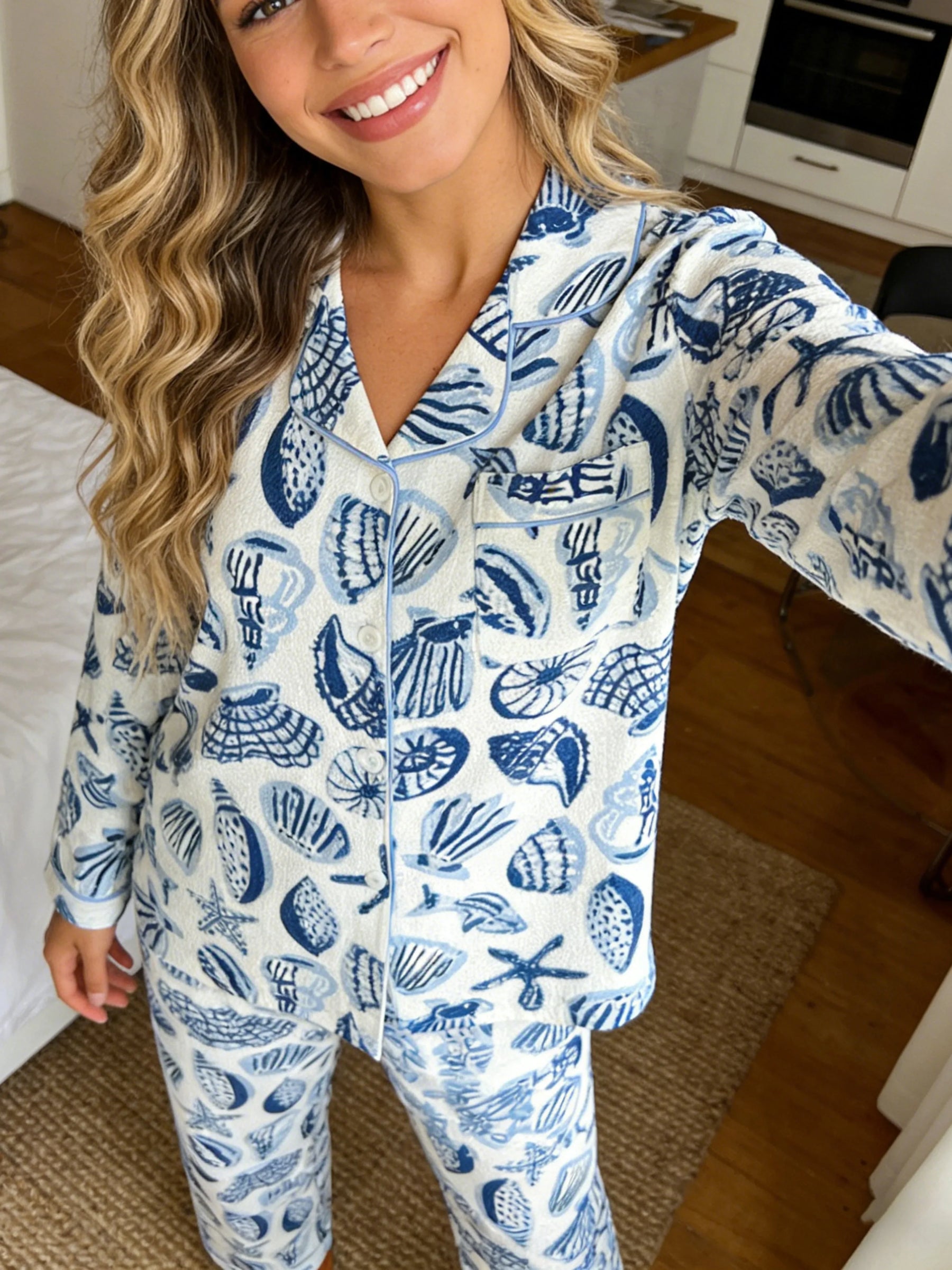 Coastal Seashell & Starfish Women's Pajama Set — Long Sleeve Top & Pants by The Mississippi Mermaid Mercantile - view 5