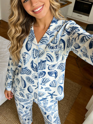 Coastal Seashell & Starfish Women's Pajama Set — Long Sleeve Top & Pants by The Mississippi Mermaid Mercantile - view 5