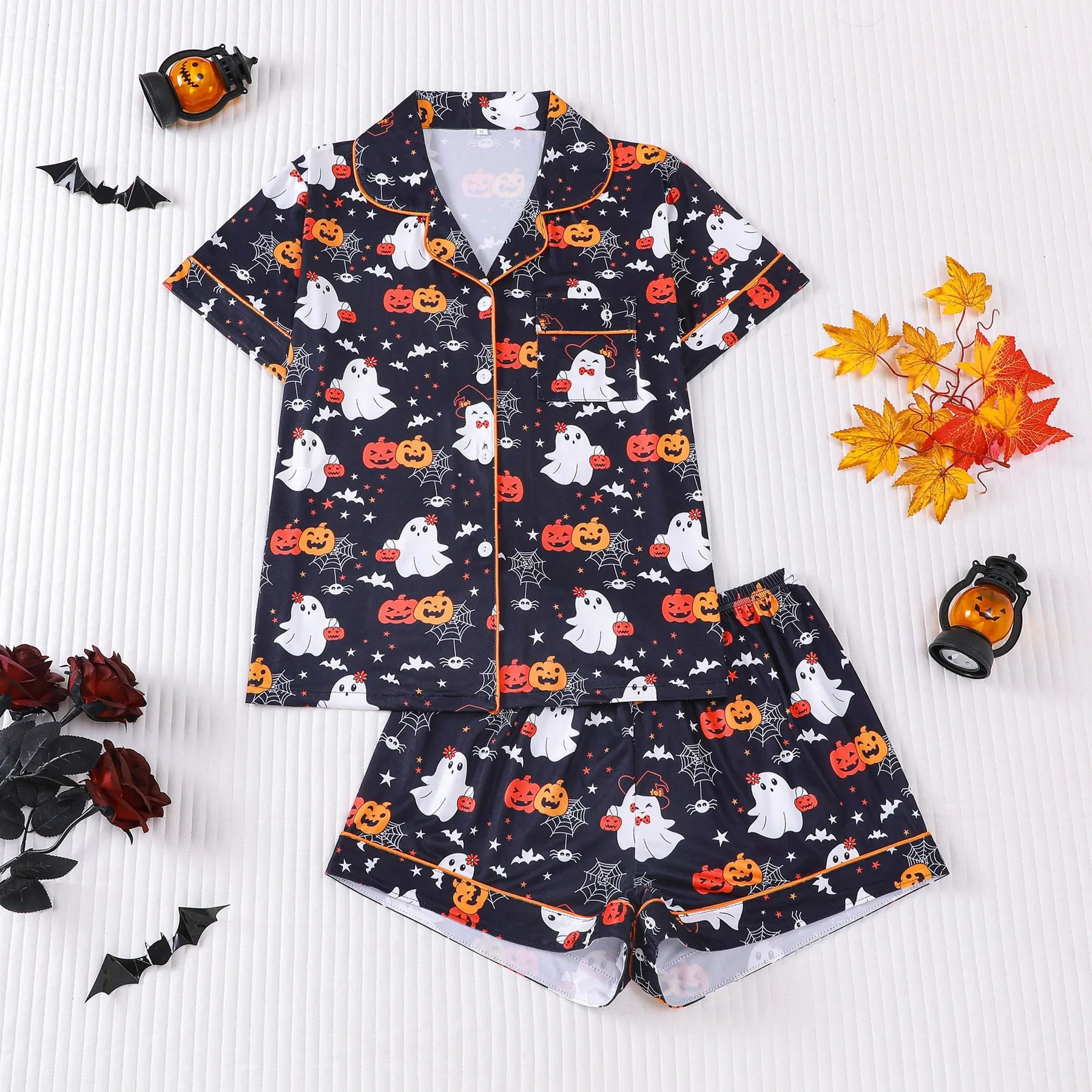 Halloween Ghost & Pumpkin Women's Pajama Set — Short Sleeve Top & Shorts by The Mississippi Mermaid Mercantile - view 18
