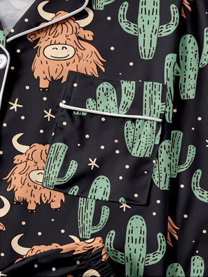 Highland Cow & Cactus Women's Pajama Set — Long Sleeve Top & Pants by The Mississippi Mermaid Mercantile - view 5