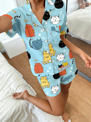 Cuddly Cat Print  Pajamas by The Mississippi Mermaid Mercantile