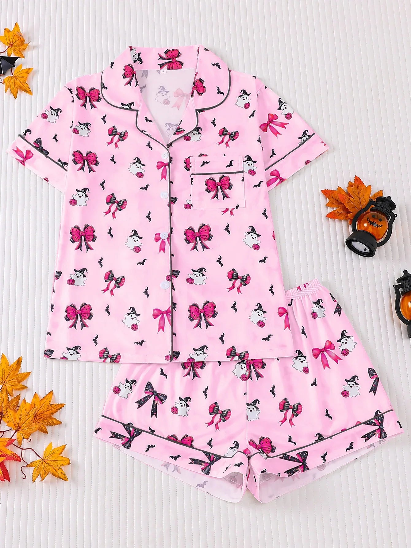 Halloween Ghost & Pumpkin Women's Pajama Set — Short Sleeve Top & Shorts by The Mississippi Mermaid Mercantile - view 15
