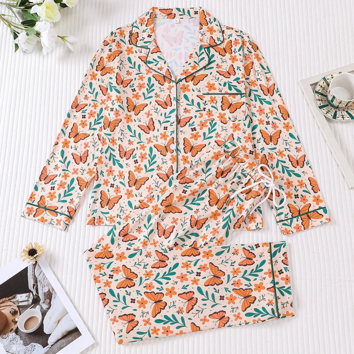 Monarch Butterfly & Floral Women's Pajama Set — Long Sleeve Top & Pants by The Mississippi Mermaid Mercantile - view 4