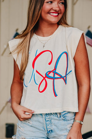 USA Muscle Ivory Tee by Southern Bliss Company, Southern lifestyle apparel detail photo 2
