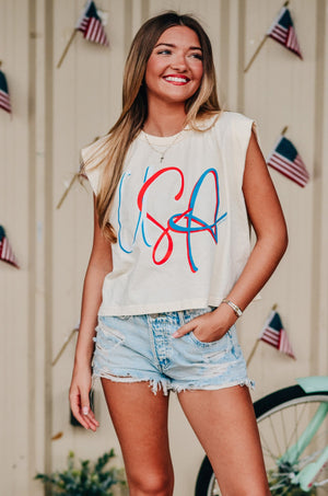 USA Muscle Ivory Tee by Southern Bliss Company, Southern lifestyle apparel detail photo 4