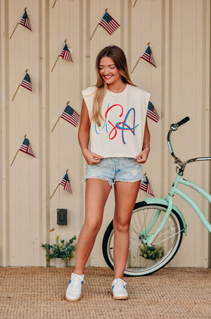 USA Muscle Ivory Tee by Southern Bliss Company, Southern lifestyle apparel detail photo 7