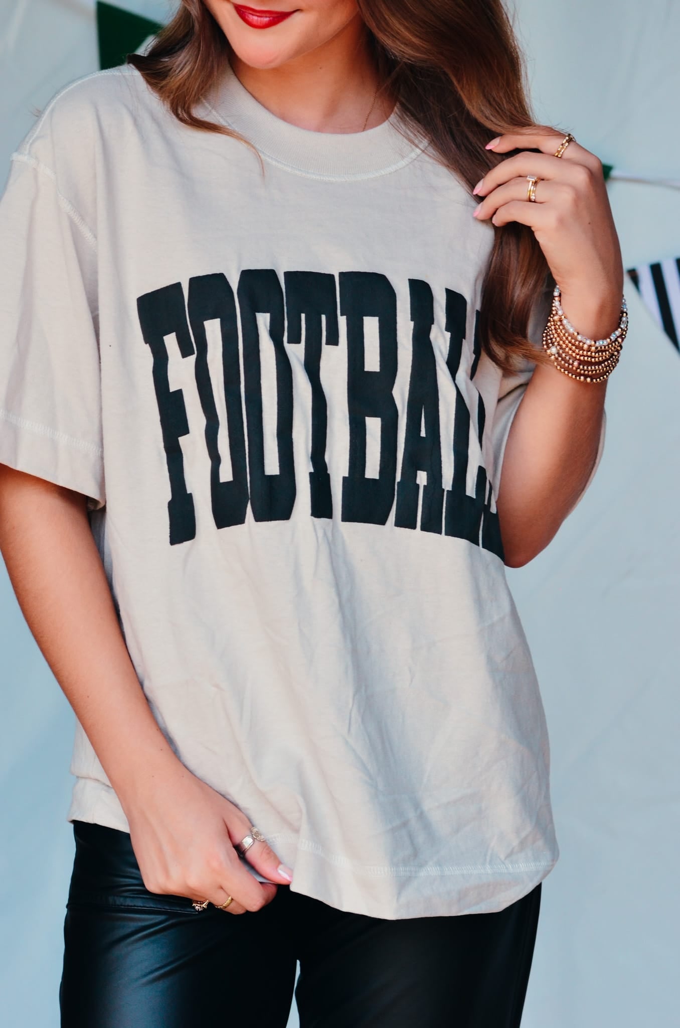 Football Oatmeal Vintage Boxy Tee detail view by Southern Bliss Company