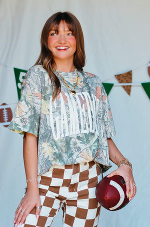 Gameday Vintage Wood Camo Heavy Tee detail view by Southern Bliss Company
