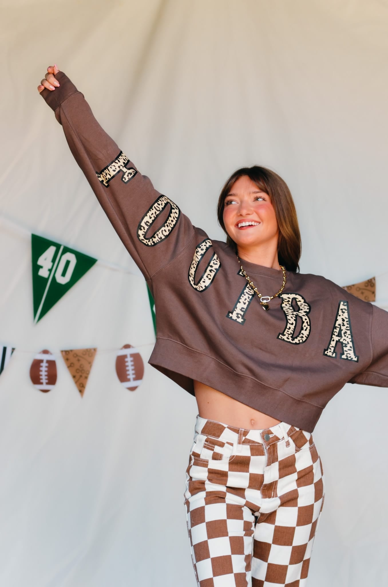 Football Leopard Mocha Crop Sweatshirt detail view by Southern Bliss Company