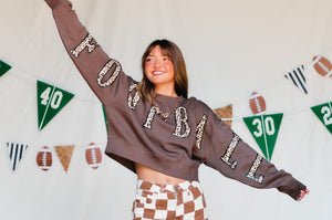 Football Leopard Mocha Crop Sweatshirt detail view by Southern Bliss Company