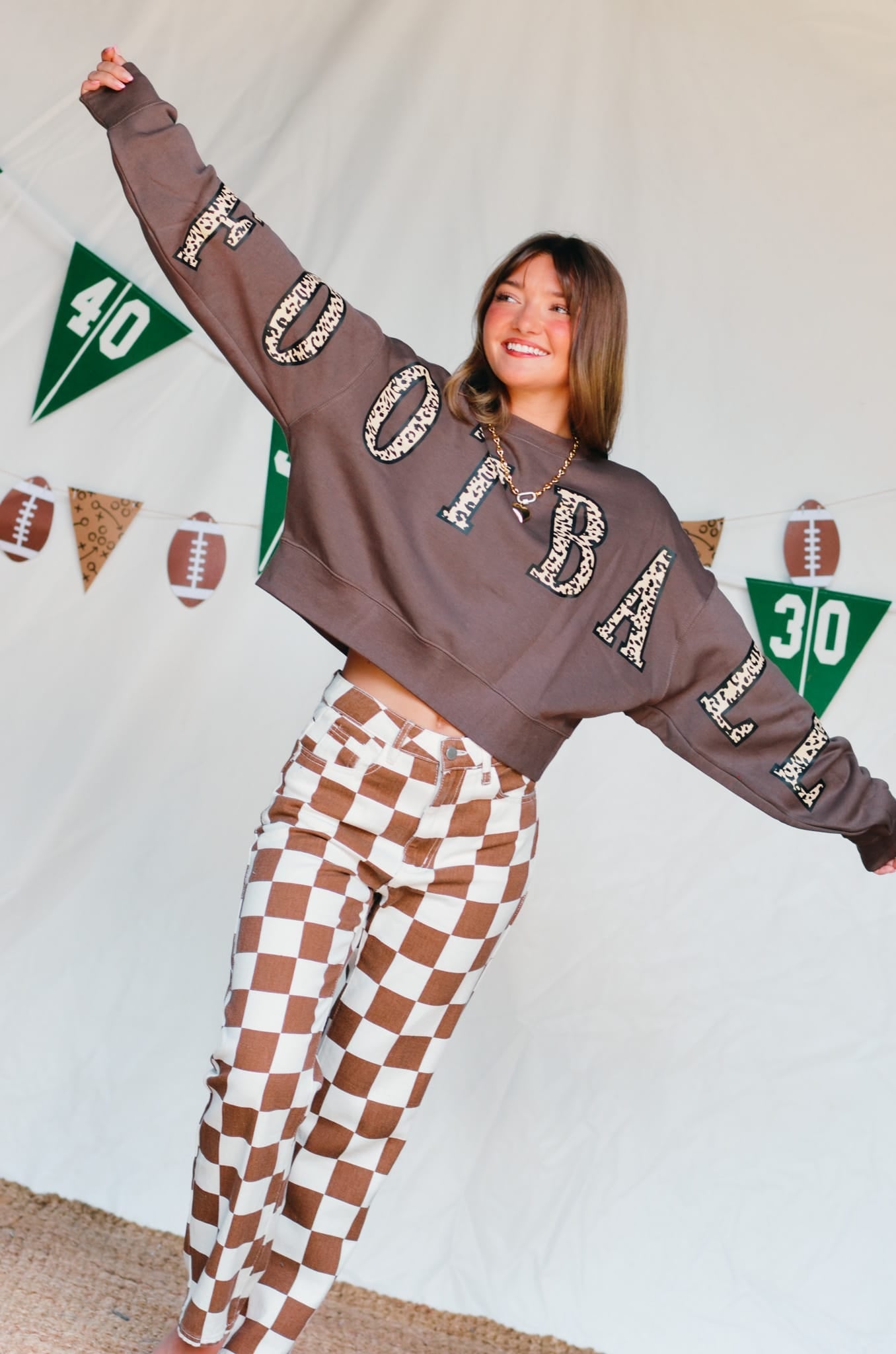 Football Leopard Mocha Crop Sweatshirt by Southern Bliss Company