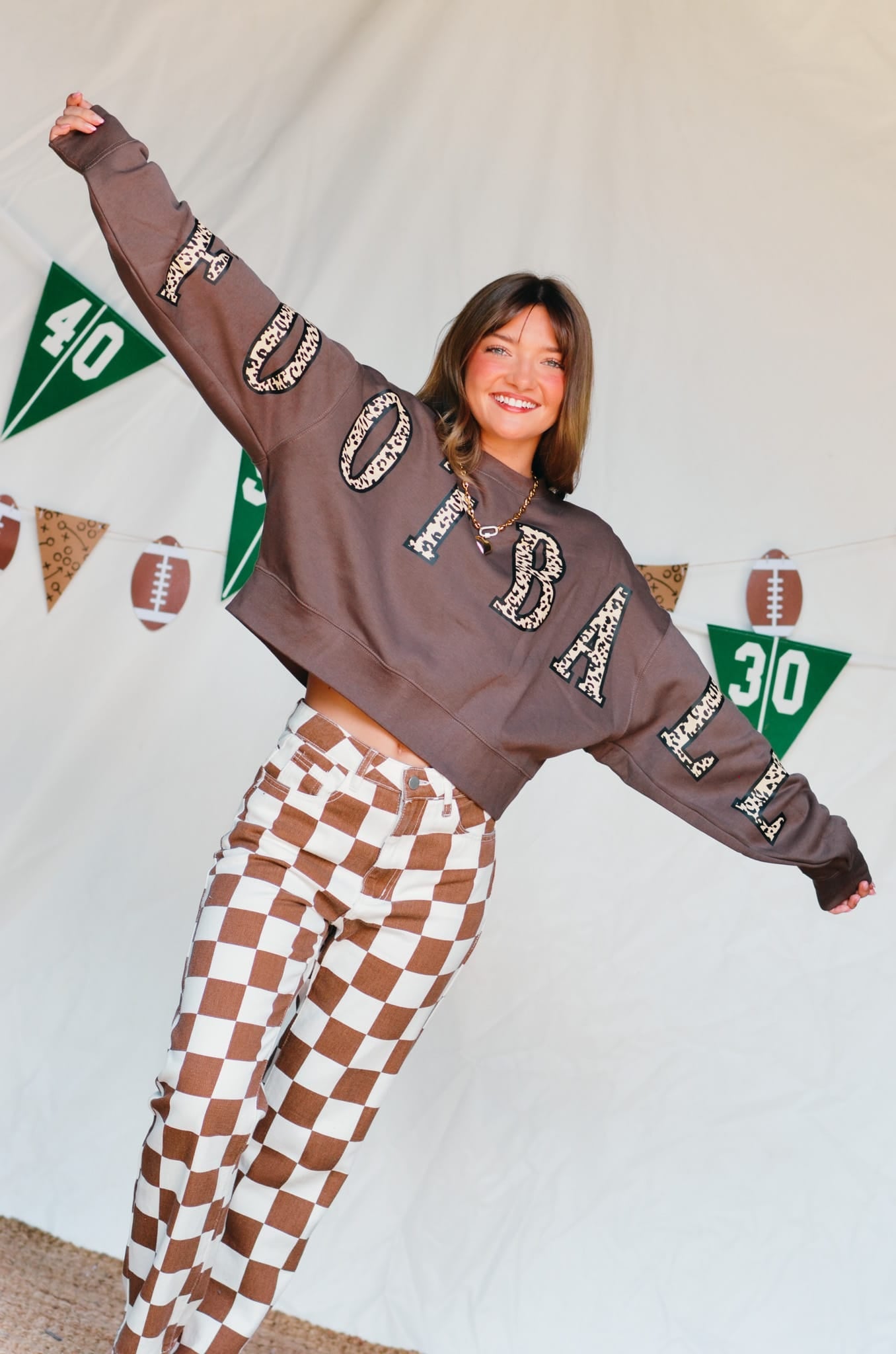 Football Leopard Mocha Crop Sweatshirt detail view by Southern Bliss Company