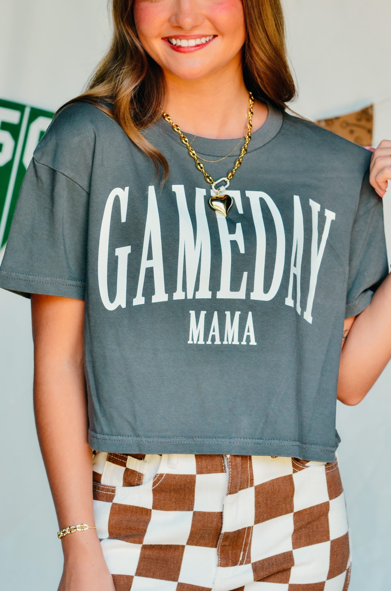 Gameday Mama Vintage Charcoal Crop detail view by Southern Bliss Company