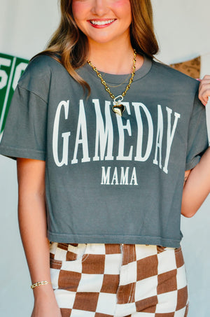 Gameday Mama Vintage Charcoal Crop detail view by Southern Bliss Company