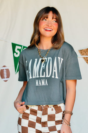 Gameday Mama Vintage Charcoal Crop detail view by Southern Bliss Company