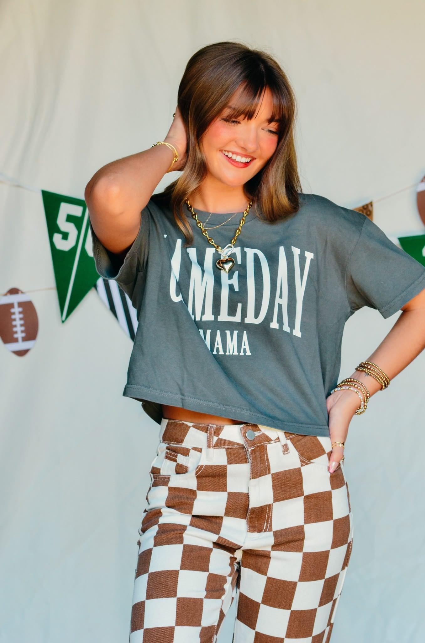 Gameday Mama Vintage Charcoal Crop detail view by Southern Bliss Company