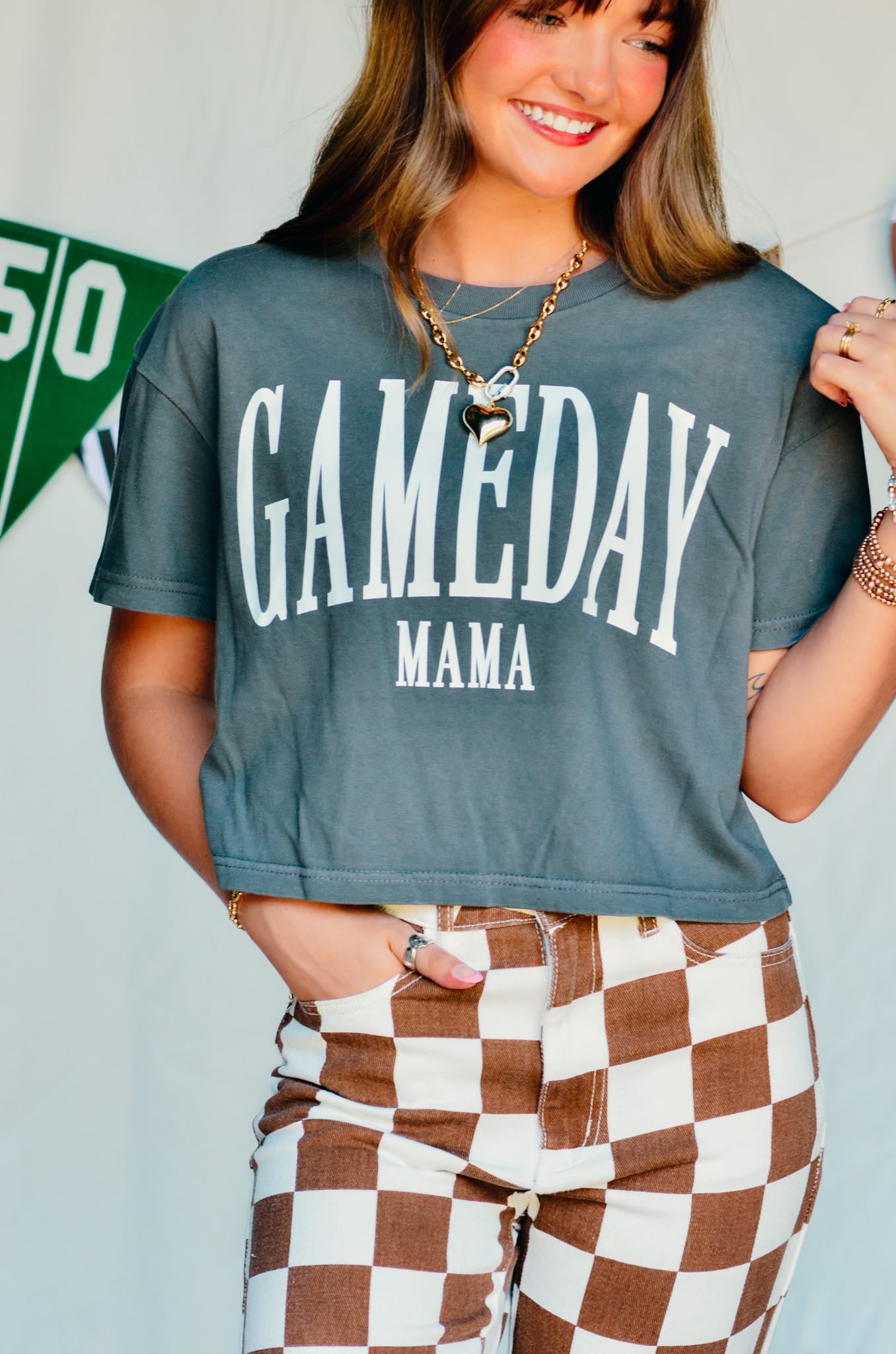 Gameday Mama Vintage Charcoal Crop by Southern Bliss Company