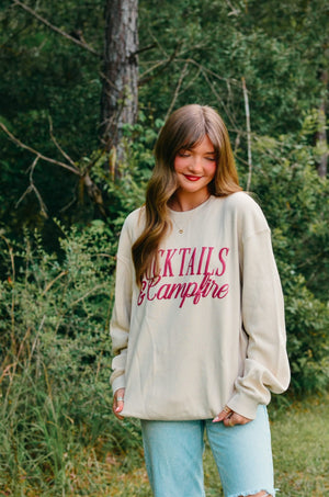 Cocktails & Campfires Waffle Long Sleeve detail view by Southern Bliss Company