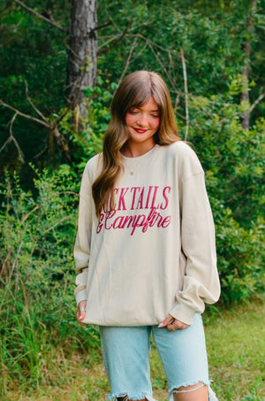 Cocktails & Campfires Waffle Long Sleeve detail view by Southern Bliss Company