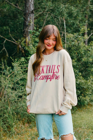 Cocktails & Campfires Waffle Long Sleeve detail view by Southern Bliss Company