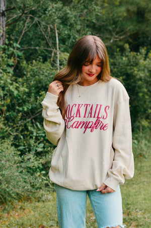 Cocktails & Campfires Waffle Long Sleeve detail view by Southern Bliss Company
