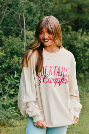 Cocktails & Campfires Waffle Long Sleeve detail view by Southern Bliss Company