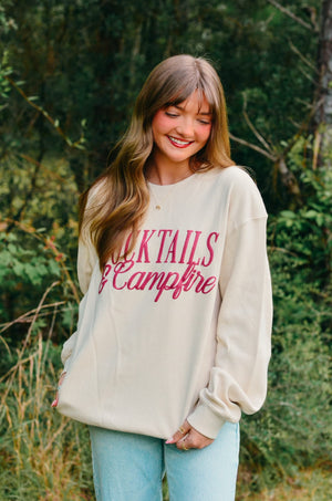 Cocktails & Campfires Waffle Long Sleeve detail view by Southern Bliss Company
