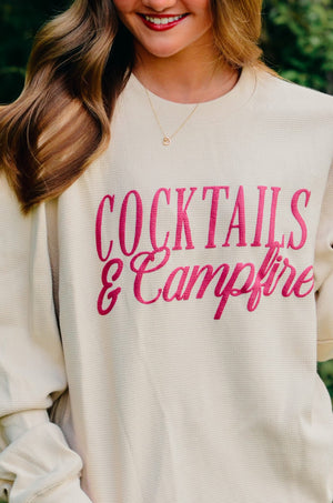 Cocktails & Campfires Waffle Long Sleeve detail view by Southern Bliss Company