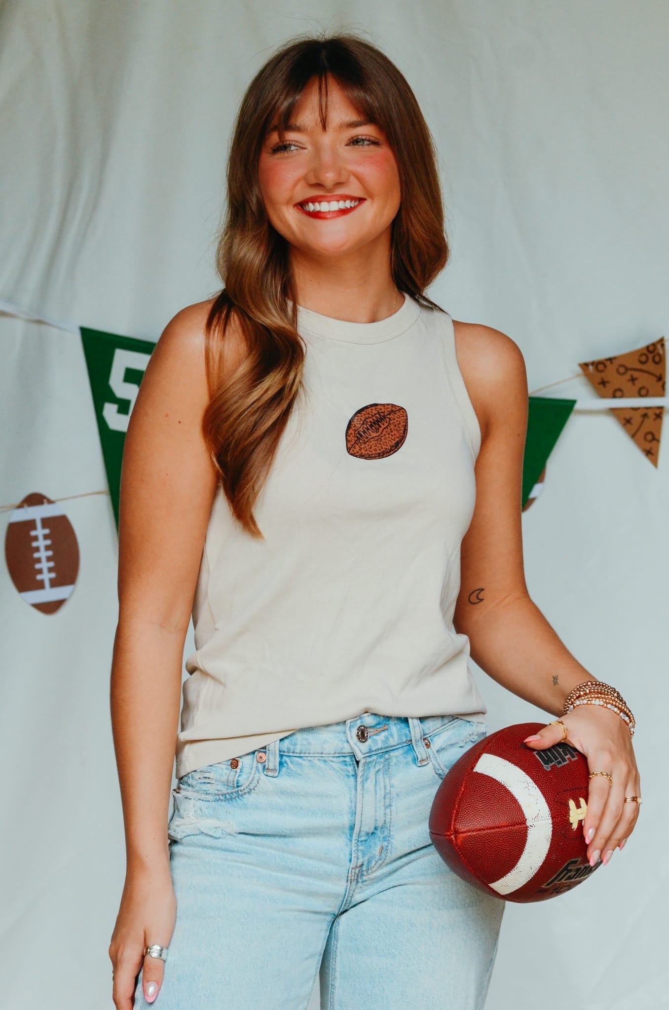 Football Tan Ribbed Tank detail view by Southern Bliss Company