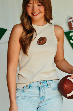 Football Tan Ribbed Tank detail view by Southern Bliss Company