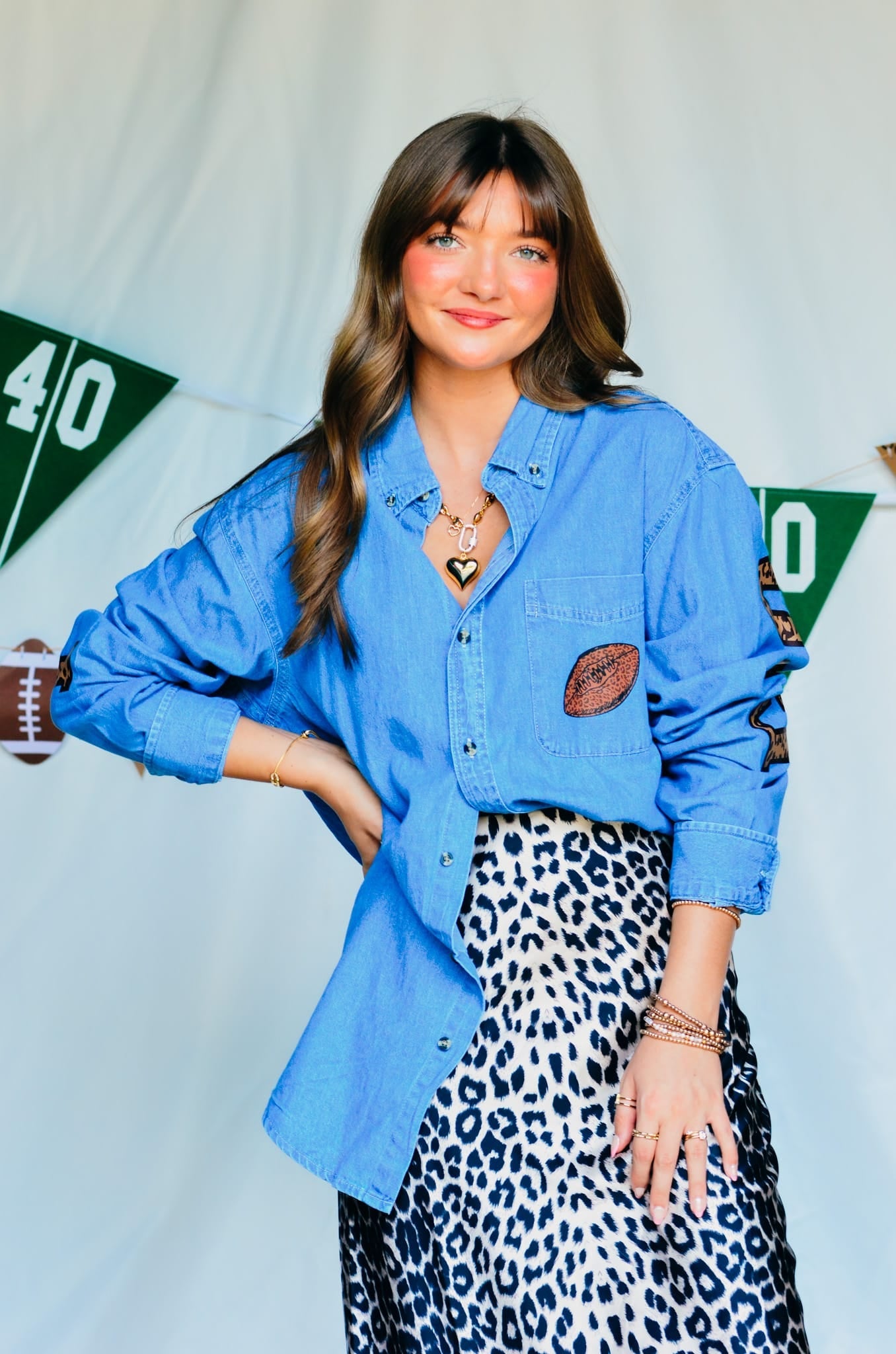 Football Leopard Denim Shirt by Southern Bliss Company