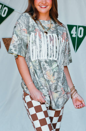 Gameday Vintage Wood Camo Heavy Tee detail view by Southern Bliss Company
