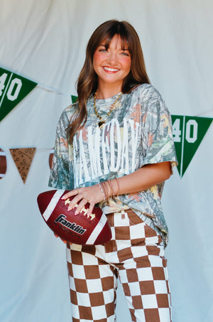 Gameday Vintage Wood Camo Heavy Tee detail view by Southern Bliss Company