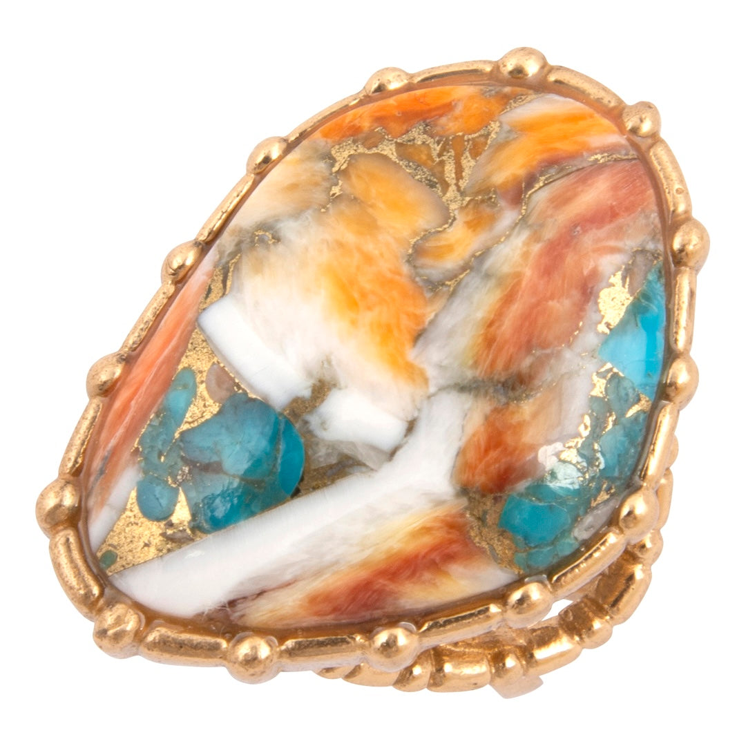 Modern Edge Turquoise and Spiny Oyster Shell Matrix Stone Golden Ring by Barse Jewelry