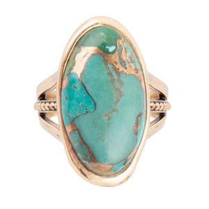 Blue Turquoise and Bronze Matrix Golden Oval Ring detail view by Barse Jewelry