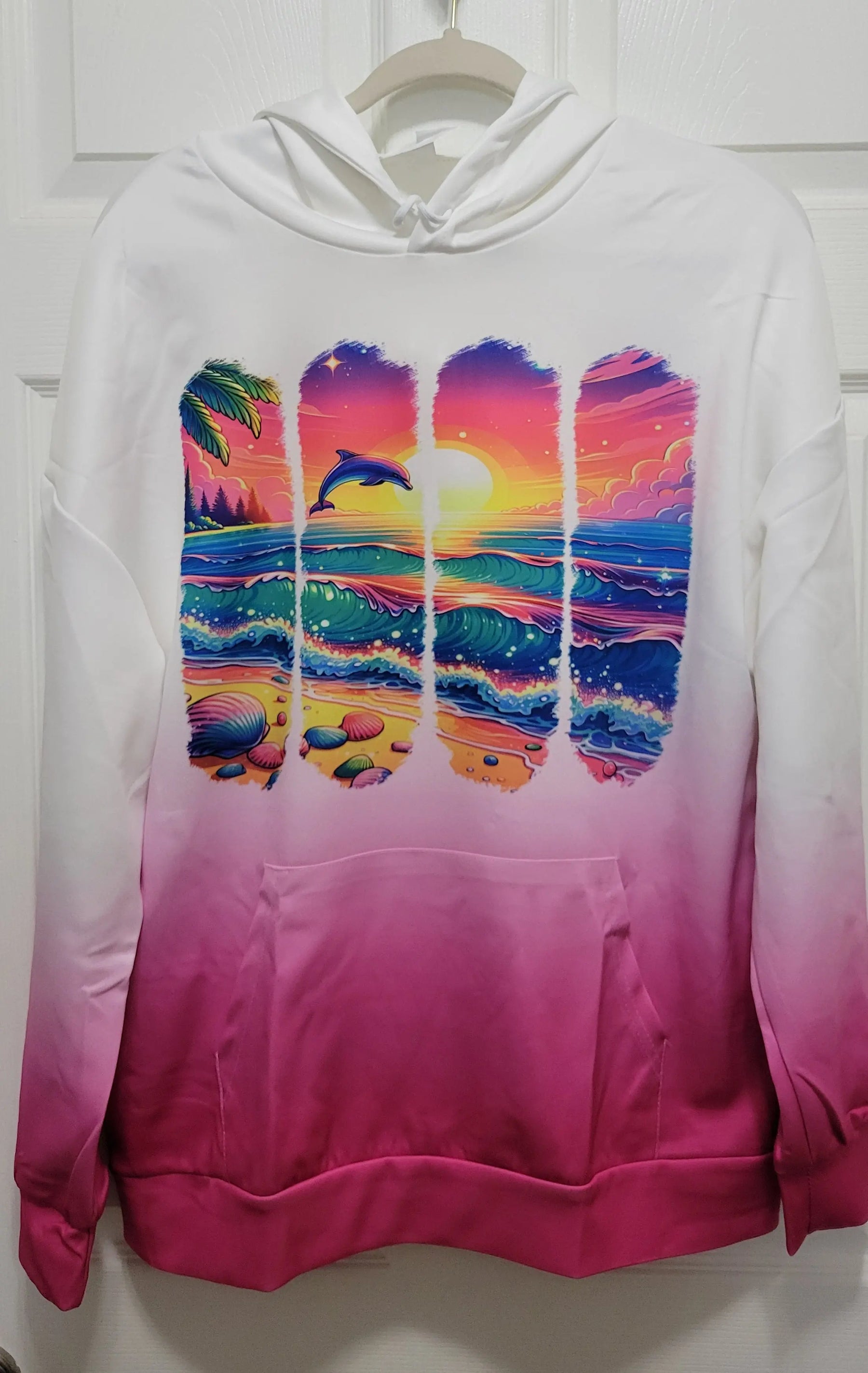 Sunset Dolphin Pink Hoodie by Two Beachin' Sisters, Southern lifestyle apparel main product photo