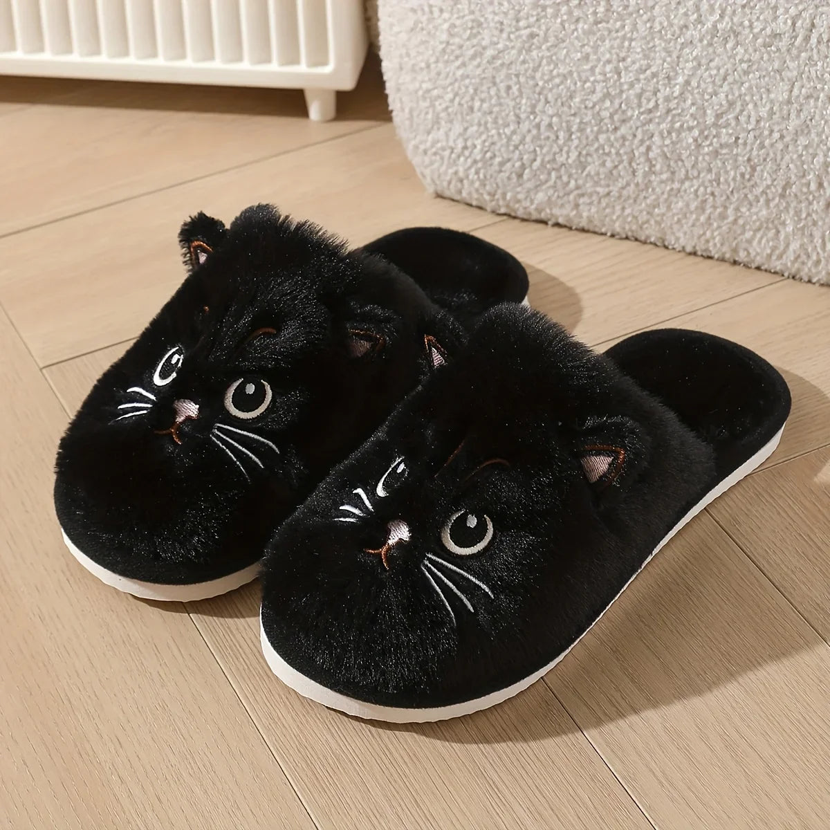Cute Plush Cat Slippers Winter Warm Cozy Indoor House Shoes Soft EVA Sole Non-Slip Design by The Mississippi Mermaid