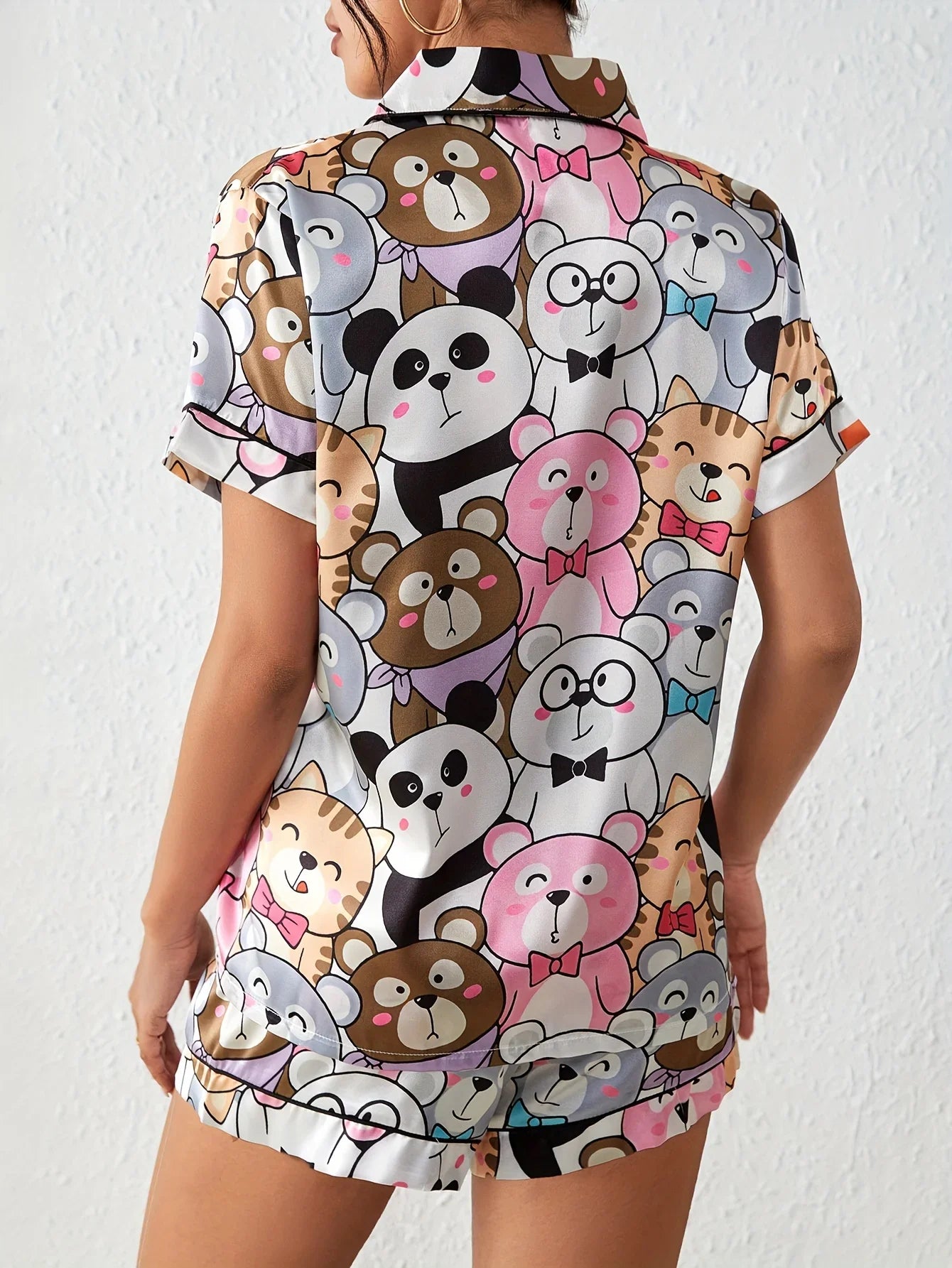 Cute Cartoon Print Satin Pajama Set — Multicolor by The Mississippi Mermaid Mercantile - view 5