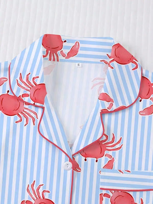 Crab Print Women's Pajama Set — Short Sleeve Top & Loose Shorts Loungewear by The Mississippi Mermaid Mercantile - view 4
