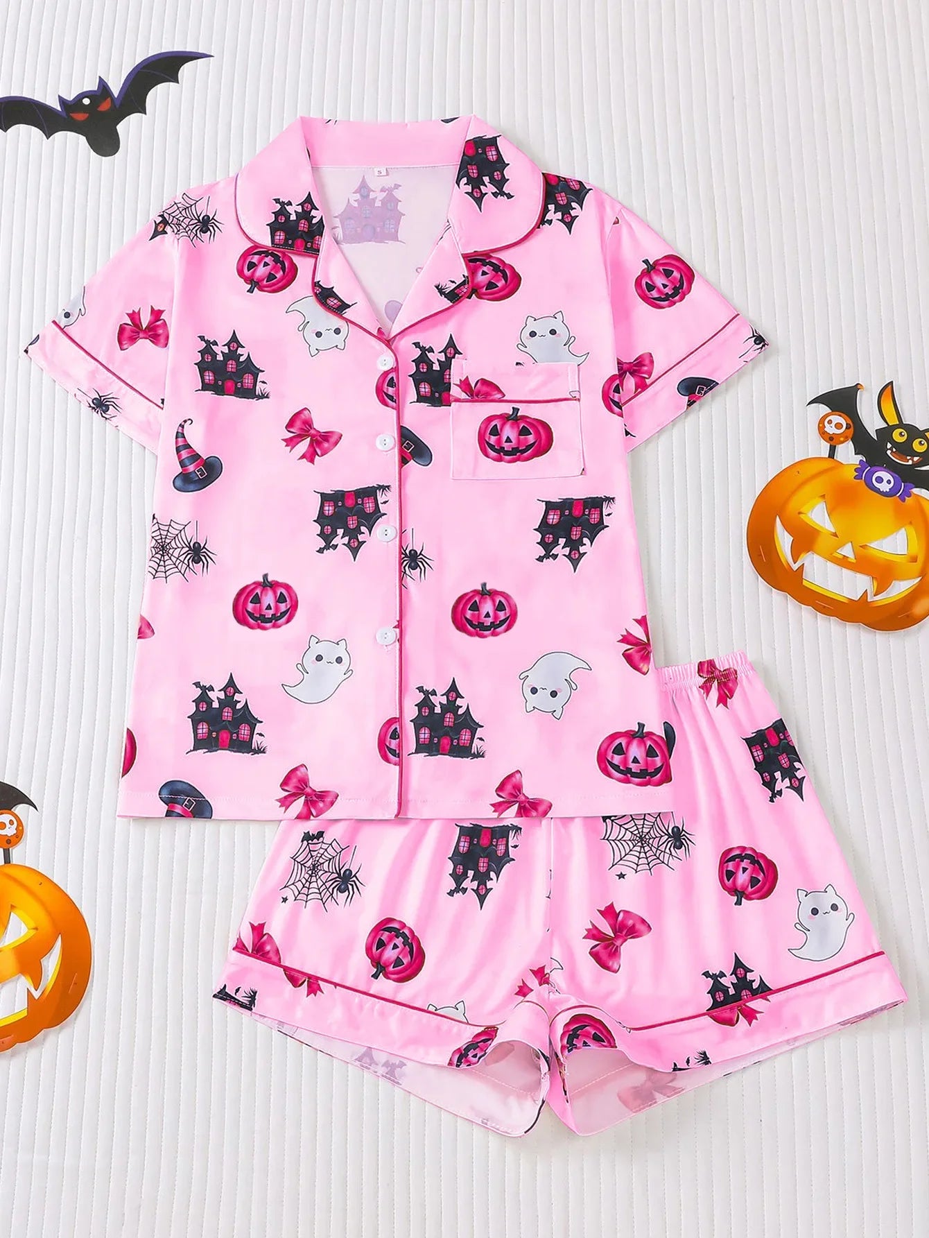 Halloween Ghost & Pumpkin Women's Pajama Set — Short Sleeve Top & Shorts by The Mississippi Mermaid Mercantile - view 5
